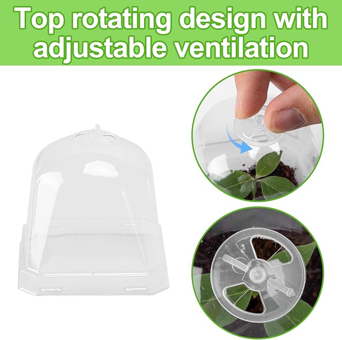 EBaokuup 50 Pcs Clear Plant Nursery Pots with Humidity Dome-4" Reusable Plastic Gardening Pot with Labels-Small Seed Starting Pots for Seedlings,Vegetables,Succulents,Cuttings