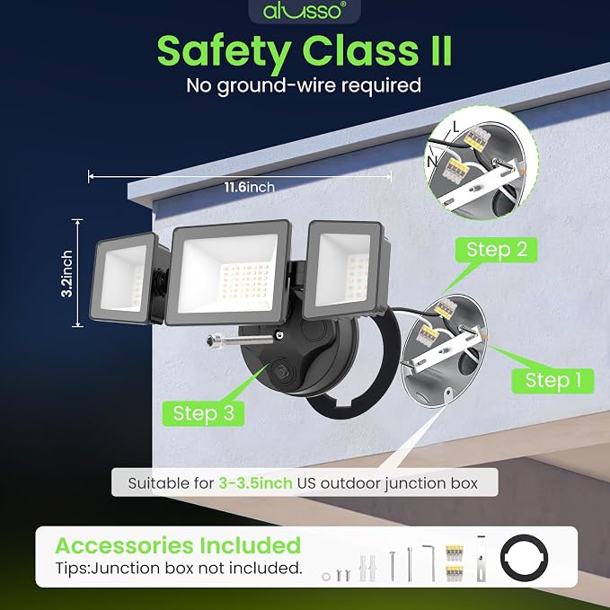 ALUSSO Dusk to Dawn Outdoor Lighting,120V 40W 4000LM Dusk Till Dawn Outdoor Light, 3000K/4000K/6000K 3CCT IP65 3 Heads Security Lights Dusk to Dawn for House Garage Yard Walkway,1 Pack,Black