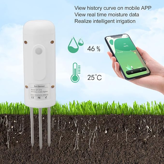 Soil Sensor for z1gbee Gardening, Smart Soil Tester for Accurate Plant Care with Temperature and Humidity Monitoring