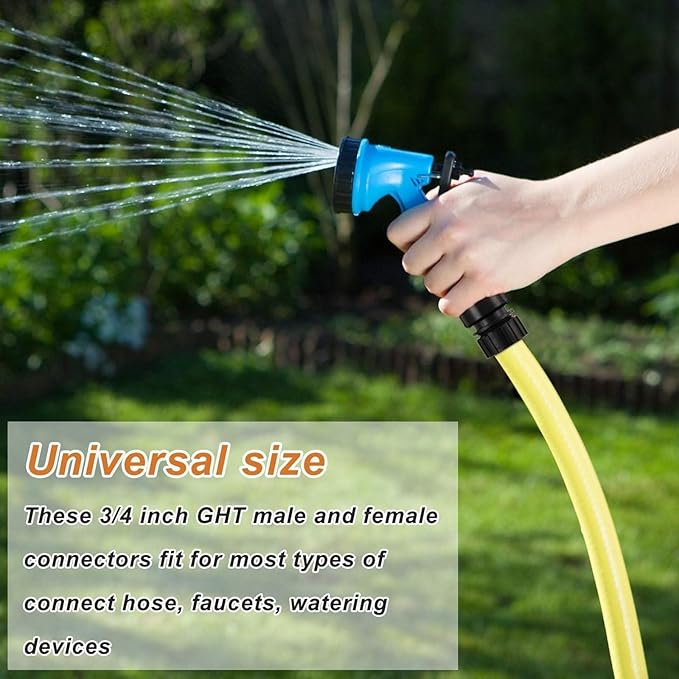 16 Pieces Garden Hose Quick Connector 3/4 Inch Plastic Water Hose Fittings Male and Female Connectors End Adapters with 10 Pieces Rubber Gaskets(Black)