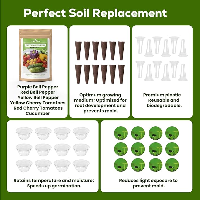 12 Pods Pepper Green Seed Pod Kit for AeroGarden, Ahopegarden Hydroponics Growing System, 3100+ Seeds of Cherry Tomato, Yellow, Purple, Red, Sweet Pepper, Cucumber