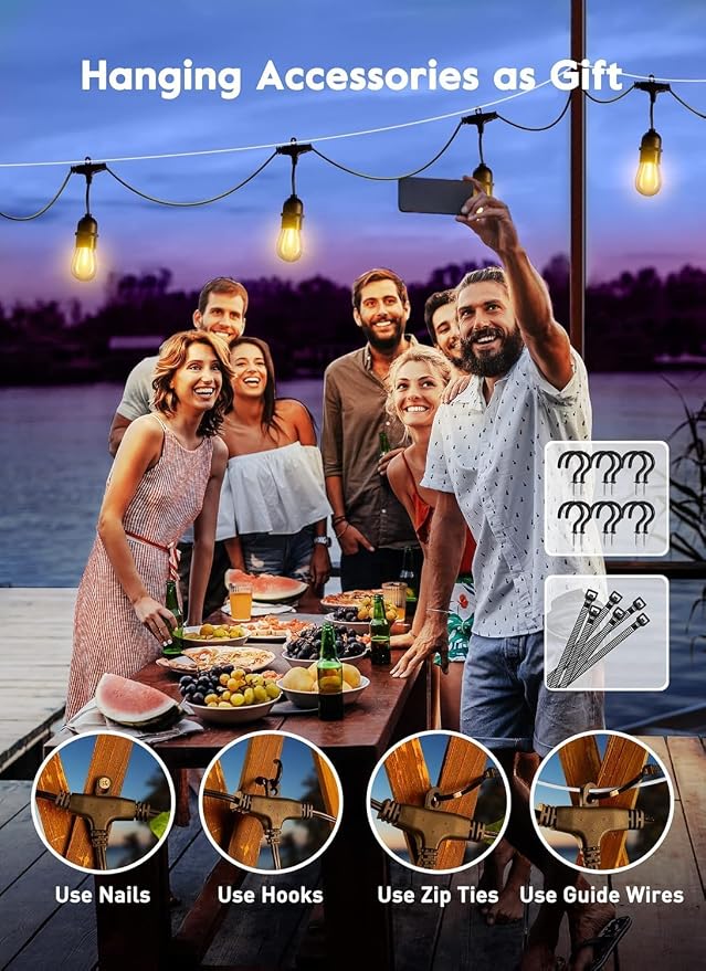 Brightown 82FT Outdoor String Lights - 25 LED Bulbs Patio Lights with Remote, Timer, Dimmable, Waterproof Connectable Hanging Outside Lights for Backyard Bistro Porch Deck Party Wedding