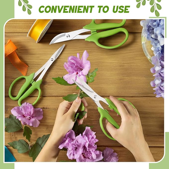 3 Pcs Garden Scissors Shears Trimming Scissors Pruning Floral Shears for Herb Flowers Plants with Straight and Curved Blade for Gardening (Curved,Straght,Bud)