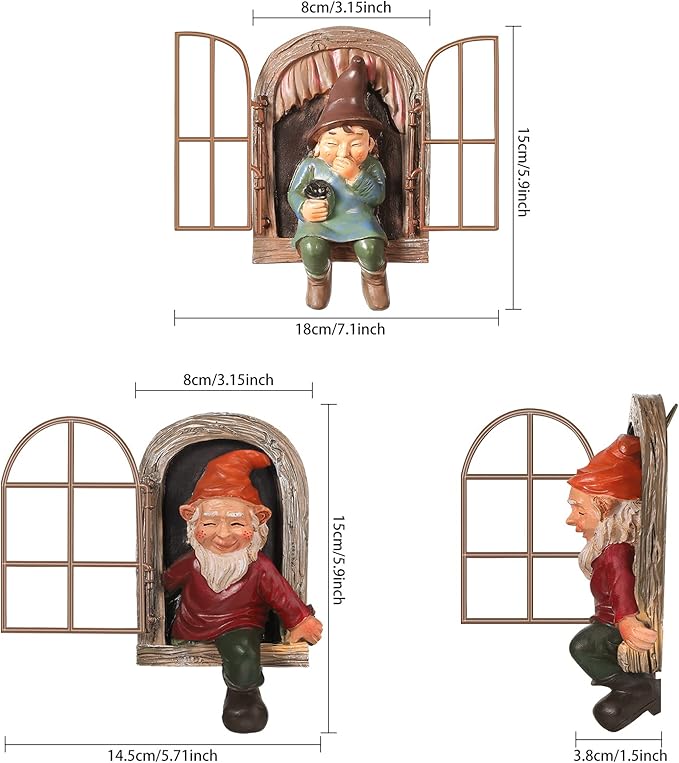 Jetec 2 Pcs Garden Gnome Statue Gnome Tree Hugger Fairy Garden Decor Elf Out The Door Yard Art Tree Sculpture Decoration Outdoor for Patio Yard Lawn Porch Ornament (Classic Style)