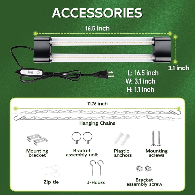 Hlite 16inch 2 Pack LED Grow Lights - Linkable Grow Lights for Indoor Plants, Full Spectrum Plant Lights Plug and Hanging with Auto On/Off Timer Hanging Grow Light Seedling to Flowering, Pinkish White