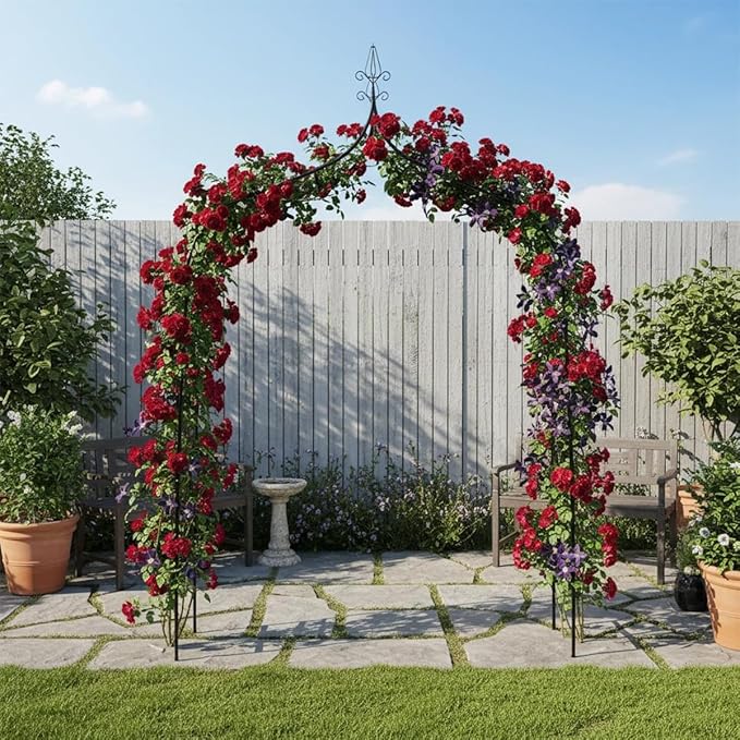 Thickened Metal Garden Arch,16mm Pipe Diameter Heavy-Duty Gothic Garden Arbor for Climbing Plant Roses Vines, Garden Patio Bridal Party Decoration Wedding Arch (Black, XL)