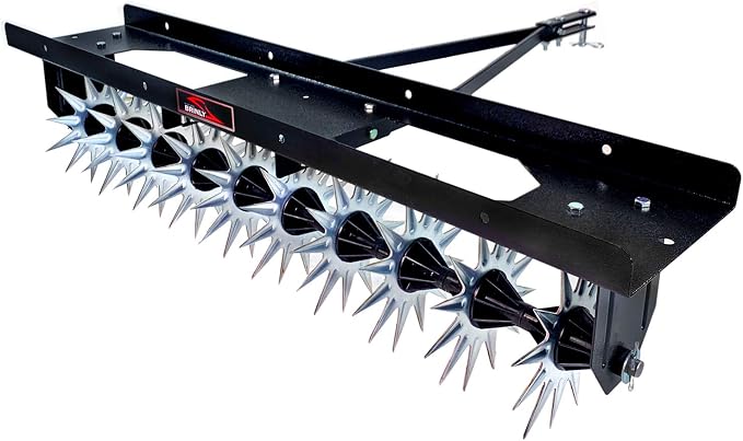 Brinly Tow Behind Spike Aerator with Double Tow Bar and 3D Steel Tines, 40" - Textured Black