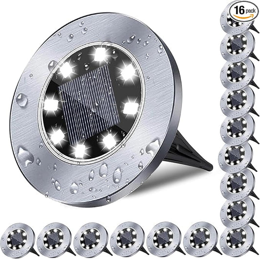 4.6 Inch Diameter Solar Ground Lights, Waterproof Solar Garden Lights, Outdoor Garden Waterproof Bright in-Ground Light, Landscape Lighting for Pathway,Yard,Lawn,Patio,Walkway (16 Pack White Light)