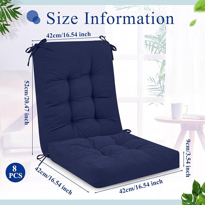 Juexica 4 Sets Outdoor Patio Chair Cushions Seat High Back Tufted Pillow Replacement Rocking Chair Cushions Pads for Patio Summer Seasonal Indoor Home Office (Navy Blue)