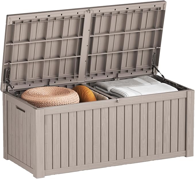 TARKARI 180 Gallon Outdoor Storage Box Waterproof, Resin Deck Boxes with Lockable Lid & UV-Resistant for Patio, Pool, Garden Furniture Cushions & Accessories, Coffee