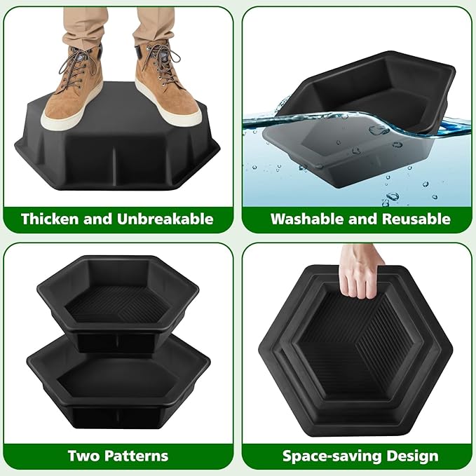 2 Size Hexagon Stepping Stone Mold, 9" /11.4" Reusable Cement Molds for Concrete, Plastic Concrete Molds for Walkways, Pavement and Garden, Paver Mold for Concrete