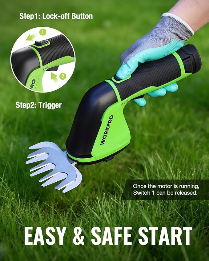 WORKPRO 12V Cordless Grass Shear, 2-in-1 Electric Hedge Trimmer & Grass Cutter, with 37’’ Wheeled Extension Pole, 2.0Ah Battery, 1-Hour Fast Charger, Lightweight Bush Trimmer for Lawn and Garden