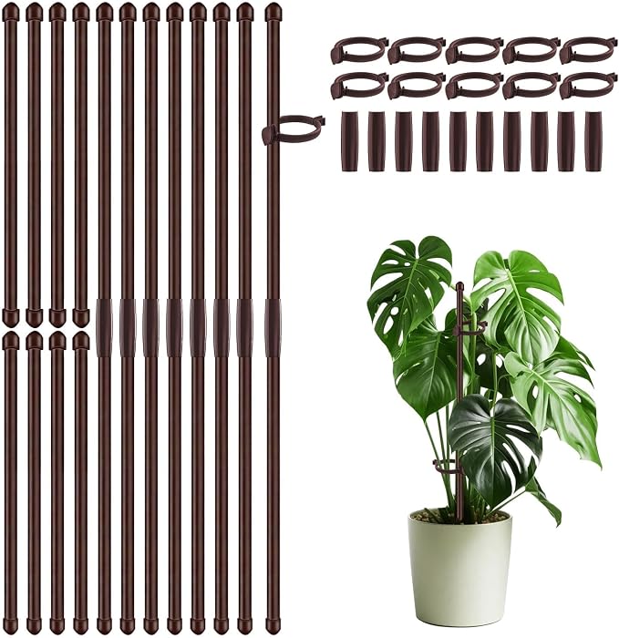 20Pcs Plant Support Stakes 17 inch SupKing Garden Orchid Sticks Extended to 3ft 4ft 5ft Plant Poles with Clips for Indoor Outdoor Potted Tomato Rose Amaryllis Vegetables Comes with 20 Ties(Brown)