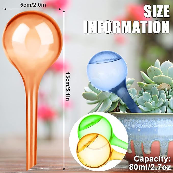 9Pcs Plant Watering Globes 13×5 cm, Colored Self Watering Globes Automatic Watering Bulbs Plastic Plant Water Globes Drip Irrigation Device for Indoor Outdoor Plants