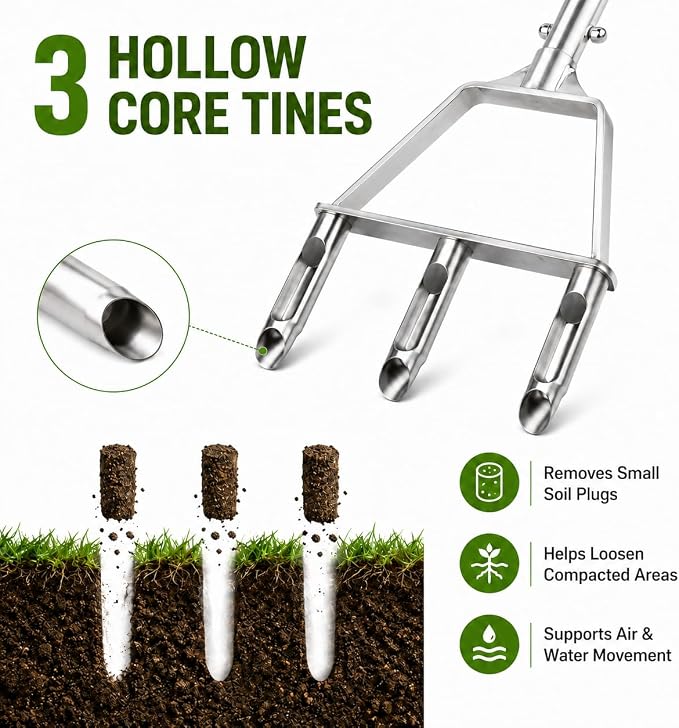 PPZ Manual Push Lawn Aerator, Semi-Assembled Handheld Tool with 3 Replaceable Heads for Lawn Aeration
