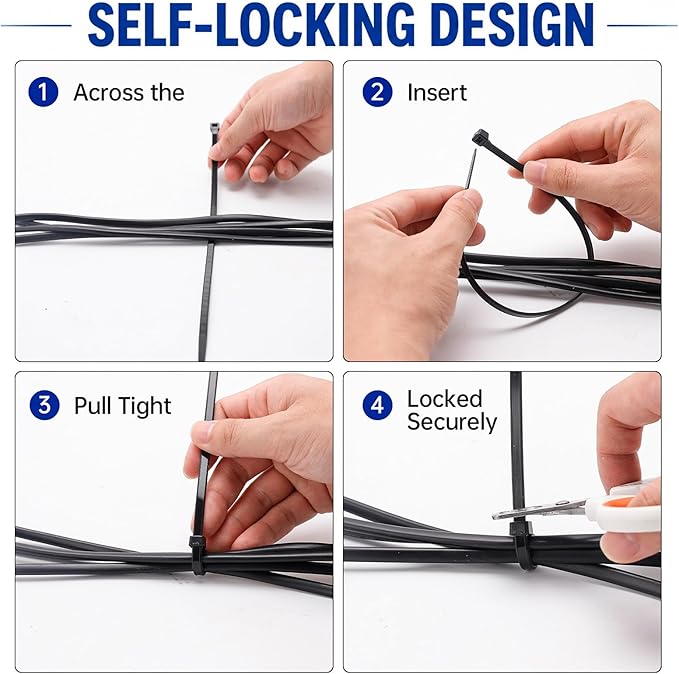 Zip Ties 8 inch, 5000 Pack Black Zip Ties, Self-Locking Nylon Cable Ties with 40 lbs Tensile Strength,Wire Ties for indoor and outdoor use.