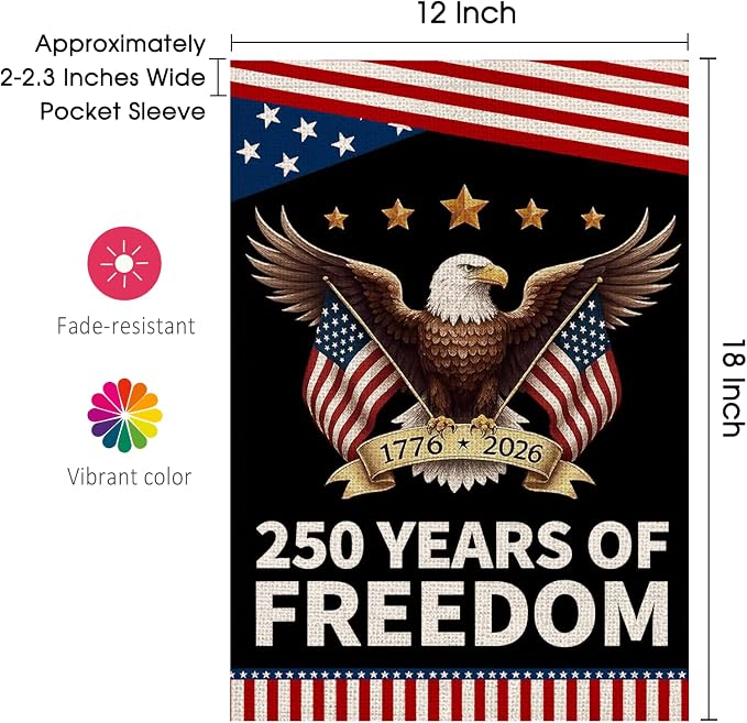 250 Anniversary Usa Garden Flags for Outside, 250 Anniversary USA Flag with Eagle Design, Patriotic 4th of July Decorations 1776-2026 Yard Sign Double-Sided Waterproof Flag 12x18 Inch 250 Year American Flag