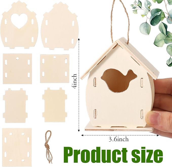 Outus 24 Pcs Wooden DIY Birdhouse Kits for Kids to Build, 4 Shapes Birdhouse Kit Wooden Unfinished with Butterfly Sticker for Boy Girl Arts Crafts(Cute)
