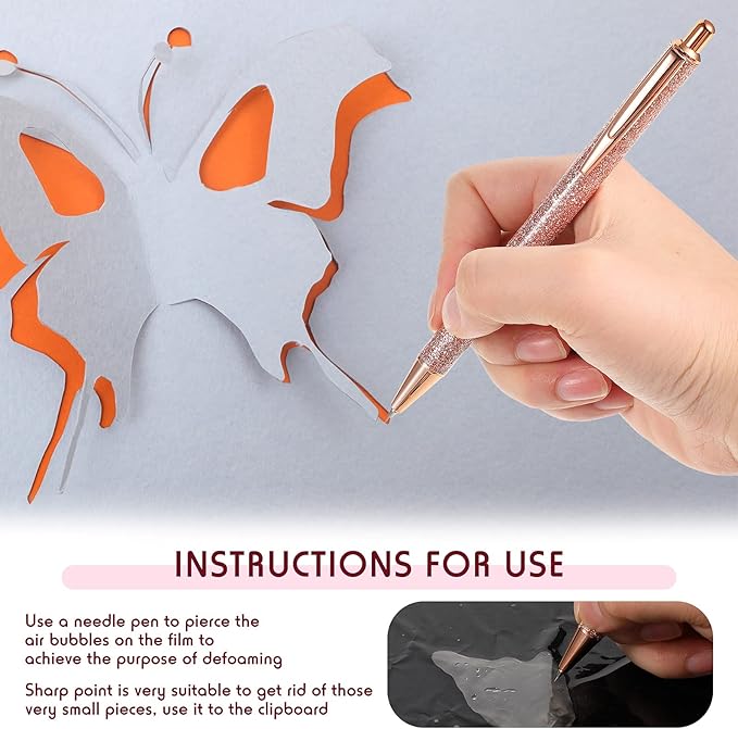 Epakh 2 Pieces Weeding Pen Vinyl Pen Pin Weeding Tool Fine Point Glitter Metal Vinyl Air Release or Car Puncturing Installation Retractable Craft Tool for DIY(Black, Gold)