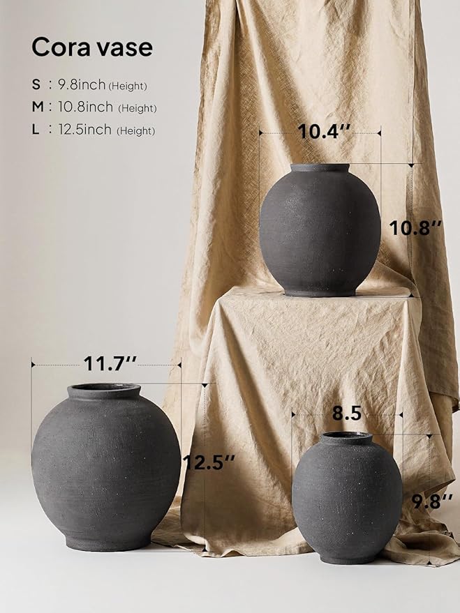 Ceramic Rustic Vase, 10.8 Inch Farmhouse Minimalist Tall Flower Vase for Table, Living Room, Home Decor, Bathroom, Holiday, Wedding, Set of 1,Sandstone Dark Grey
