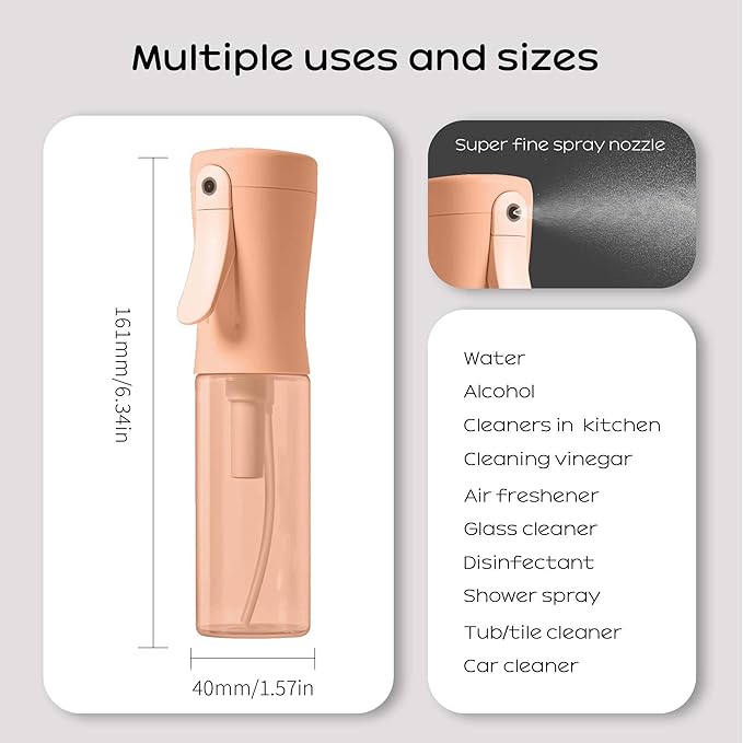 Spray Bottle for Hair, 2 Pack 95ml Small Continuous Water Mist Spray Bottle, Ultra Fine Mist for Face, Hairstyling, Salon, Cleaning, Toners, Hydration & Makeup, Travel Size Leak-Proof Bottles Orange