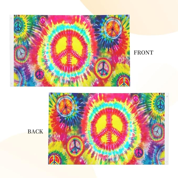Tie Dye Peace Flag 3x5 Ft Breeze Rainbow Color Hippie Flag Outdoor Indoor Outside Garden Yard Banner Decorative With Metal Grommets Sign