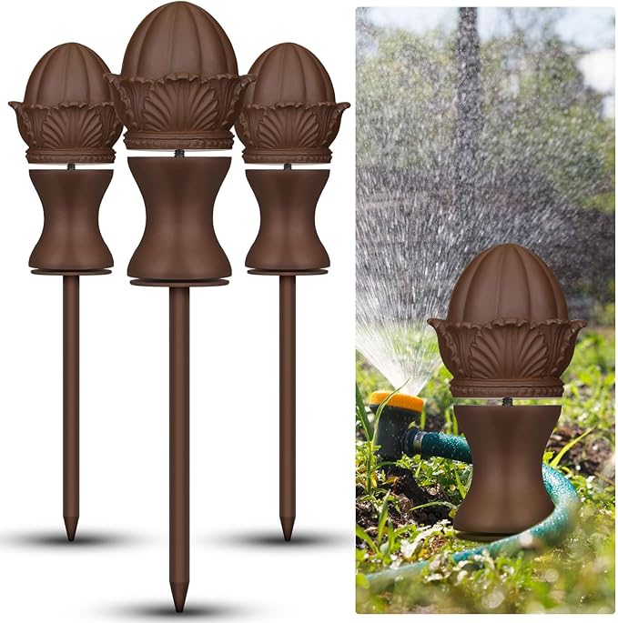 Tandefio 3 Pcs Garden Hose Guide Stake 12 Inch Heavy Duty Resin Hose Guide Stake Decorative with Flower Design for Yards Gardens Pathways and Lawns (Brown)