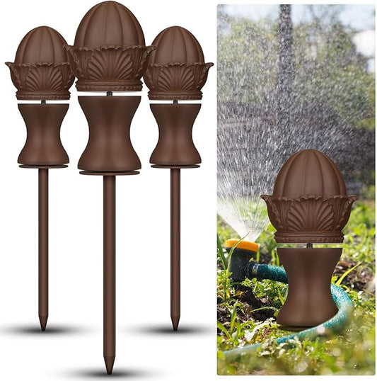 Tandefio 3 Pcs Garden Hose Guide Stake 12 Inch Heavy Duty Resin Hose Guide Stake Decorative with Flower Design for Yards Gardens Pathways and Lawns (Brown)