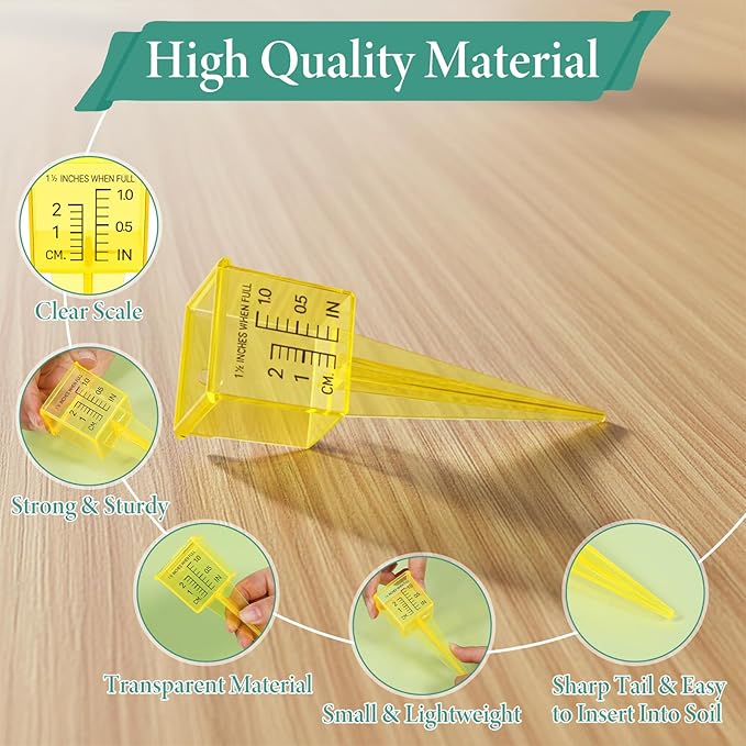 20 Pack Rain Gauges, 1.5" Sprinkler Rain Gauge Yellow Transparen Rains Gauges Outdoor Water Measuring Tool for Yard Lawn Garden with Inch and Centimeter Scales Accurate Rainfall Measurement