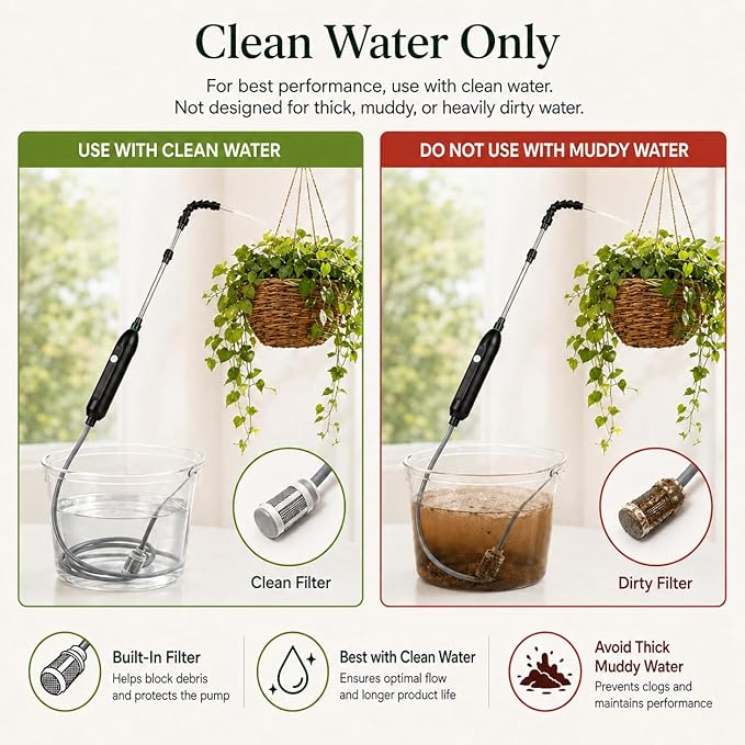 High Reach Plant Waterer for Indoor Plants, Electric Hanging Plant Waterer with 25.6"–35.4" Telescoping Watering Wand, 2000mAh Rechargeable Indoor Plant Watering Device with 6.8 ft Hose & Spray Nozzle