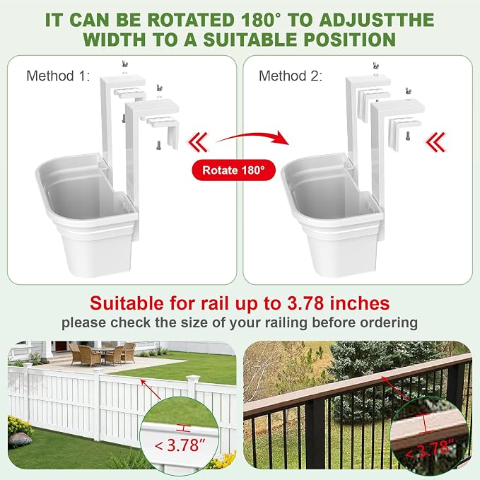 4 Pack Fence Post Planter for 5x5 PVC Fence Posts, 15.75 Inch Fence Hanging Planters for Outdoor Plants, Easy Install, White Flower Pots for Deck Railing Garden Yard Decor