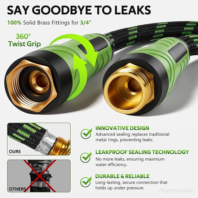 NON-EXPANDABLE Garden Hose 75 FT, Heavy Duty Steel Metal Flexible Water Hose with 10-Function Spray Nozzle, Durable Fabric Skin, No Kinks & Leak-Proof with Upgraded Handle