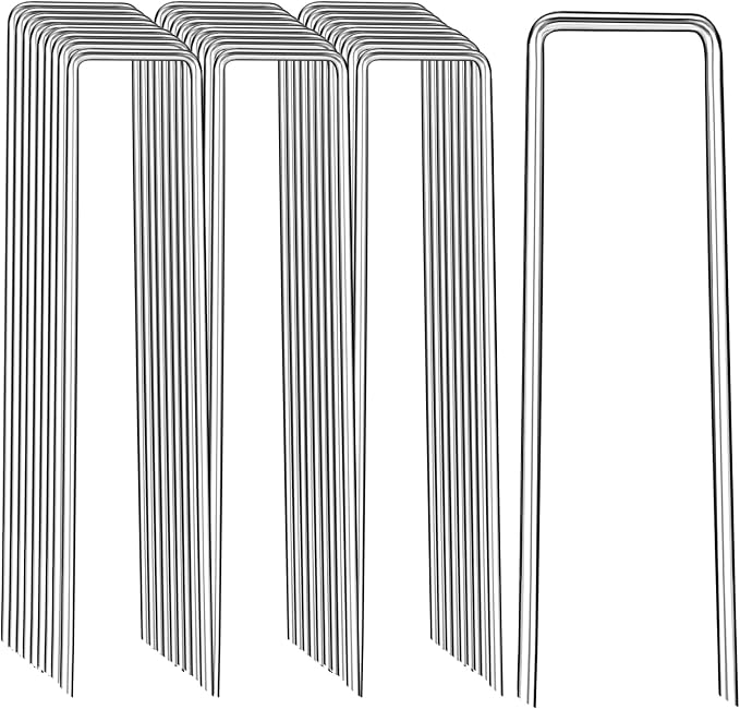 Landscape Staples 12 Inch, 200 Pack U-Shaped Galvanized Garden Stakes, 8 Gauge Heavy Duty Ground Stakes for Outdoor Decorations, Fixed Irigation Tubing, Fence,Weed Barrier Fabric