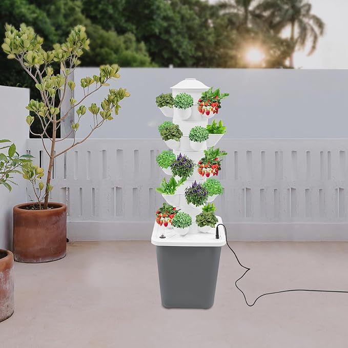 Hydroponics Growing System Kit & Vertical Indoor Garden Planter, 25-Pod Hydroponic Mechanism Indoor Plants, Herbs, Vegetables for Home Gardening System (White)