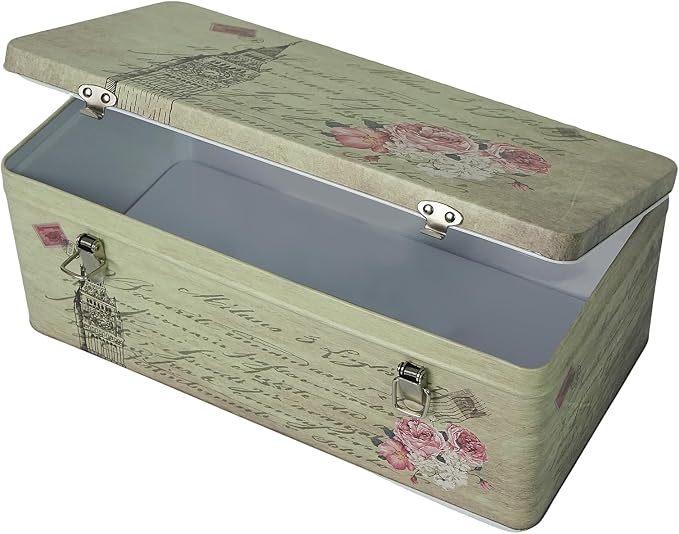DreamsEden Metal Seed Organizer Storage Box - Rustic Garden Seed Saver Container for Packets with Hinged Lid Gifts for Homesteader Gardening (Tower)