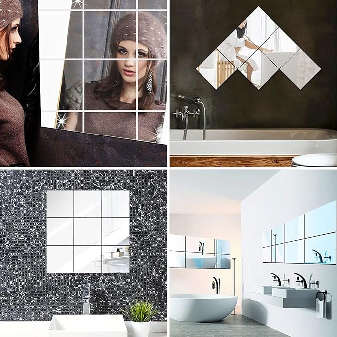Fantasyon 10 Pieces Flexible Mirror Sheets, Self Adhesive Decorative Plastic Mirror Tiles Non-Glass Mirror Stickers for School Educational and Home Wall Decor (8x10 Inch)