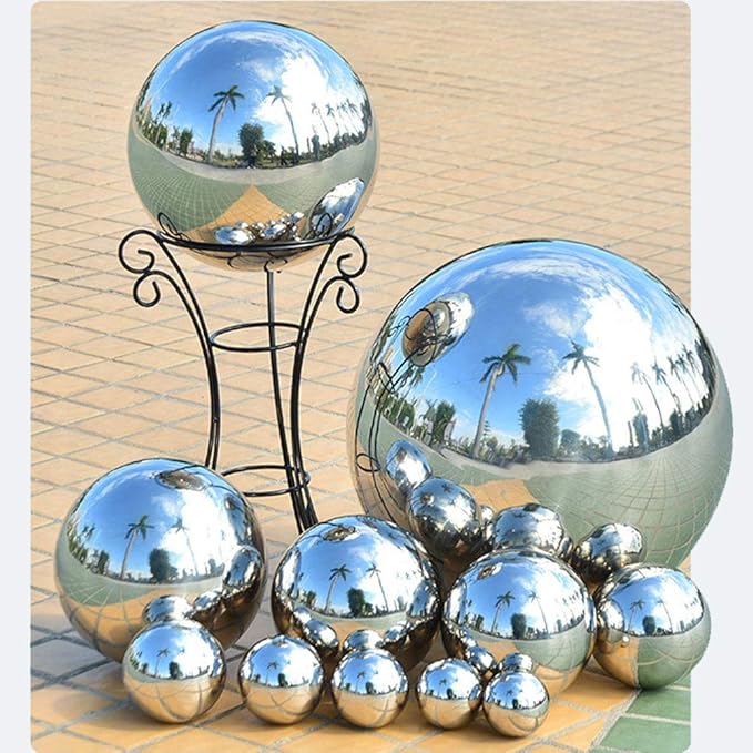 14 inch Diameter Gazing Ball,Silver Stainless Steel Polished Reflective Smooth Garden Sphere Globe Mirror,Colorful and Shiny Addition to Any Garden or Home