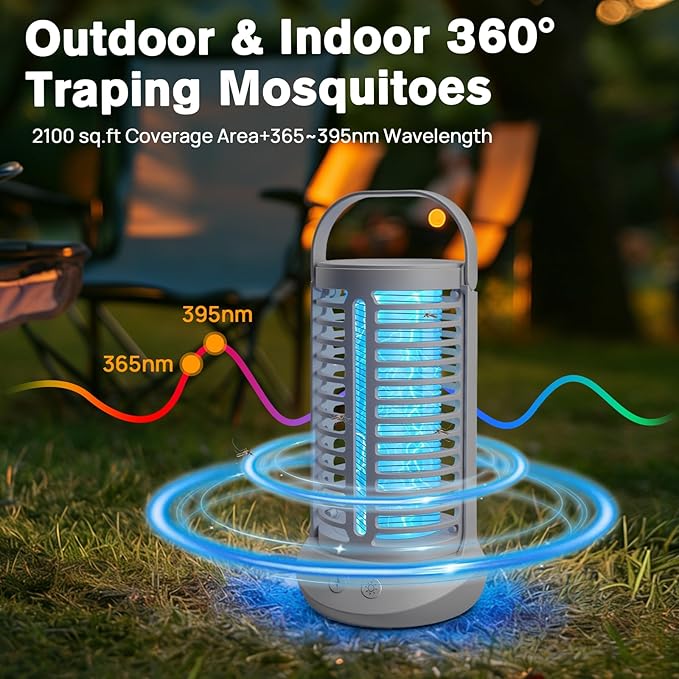 Bug Zapper Outdoor, Mosquito Zapper with LED Light, Rechargerable Mosquito Killer Lamp Fly Zapper Outdoor Indoor, Insect Zapper Electric Fly Traps, Mosquito Killer for Patio Yard Camping(Grey)