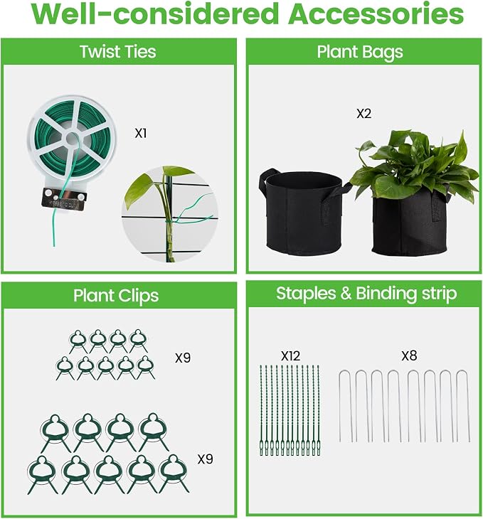 Foldable Cucumber Trellis - 2 Pack, A-Frame Garden Trellis 46" L x 18" W, Steel Climbing Plants Support Raised Bed Trellis with Twist Ties & Plant Bags for Climbing Plants Outdoor