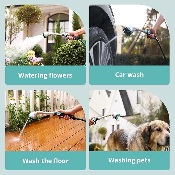 QUOBAS 16" Watering Wand, Heavy Duty Garden Hose Wand with 90°Adjustable Head, Thumb Control & 6 Spray Patterns, Long Reach Hose Nozzle for Hanging Bakets and Shrubs