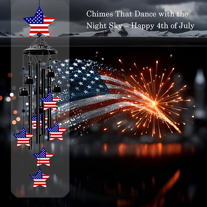 36 Inch American Flag Wind Chimes for Outside, 250th for Women Men – Memorial Day & Independence Day Decoration for Garden Porch Balcony Yard