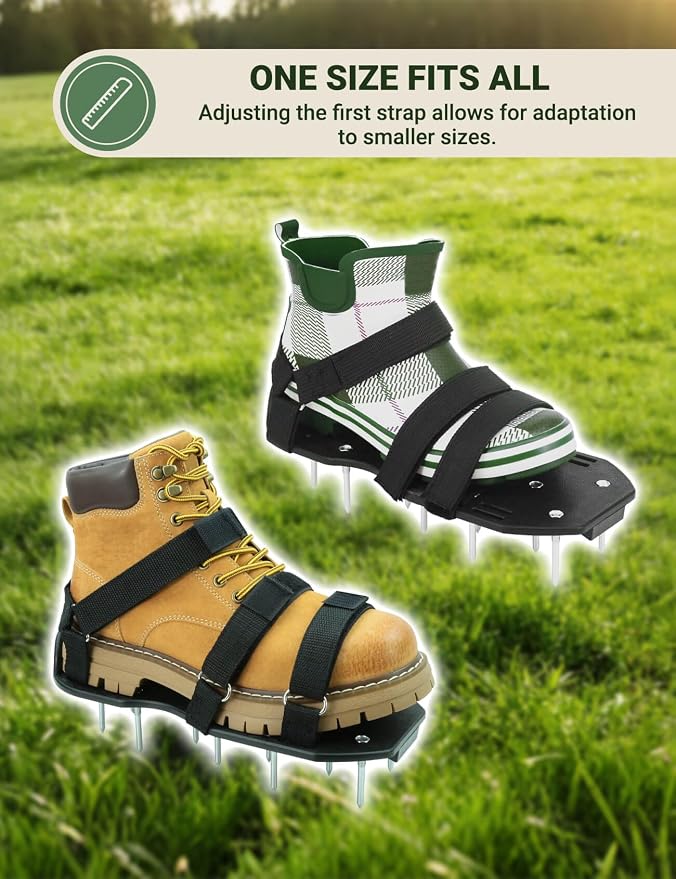 Lawn Aerator Shoes, Soil Aerator Lawn Tool with Dual Hook & Loop Straps for Effectively Aerating, One Size Fits All Free-Installation Lawn Shoes Lawn Dethatcher for Yard Garden Patio Grass