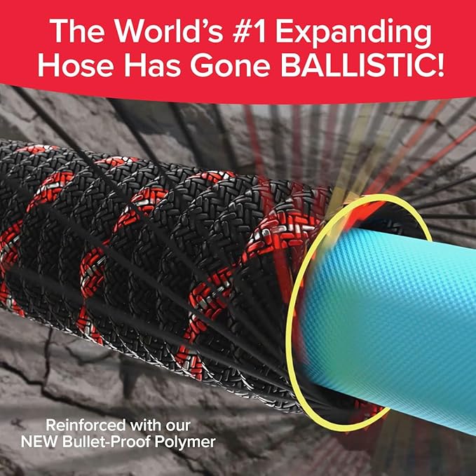 Pocket Hose Ballistic 100 FT Expandable Garden Hose w/Pocket Pivot Swivel Connector, Anti-Burst Sleeve Reinforced with Bulletproof Fiber, Lightweight, No-Kink, Compact, UV-Protected, AS SEEN ON TV