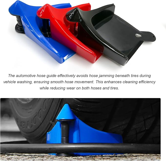4 PCS Car Hose Guide, Car Washing Tire Hose Roller Preventing Stucking and Snagging Under The Wheels, Plastic Wheel Rolling System Tool Hoses Guides for Cars Trucks Motorcycles (Blue)
