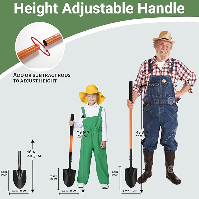 Small Round Point Digging Shovels, Garden Spade Shovel Beach Shovels with 43.3in Handle,Heavy Duty Portable Metal Shovel for Gardening Camping Trenching Digging Landscaping,Off-Road Use, Orange