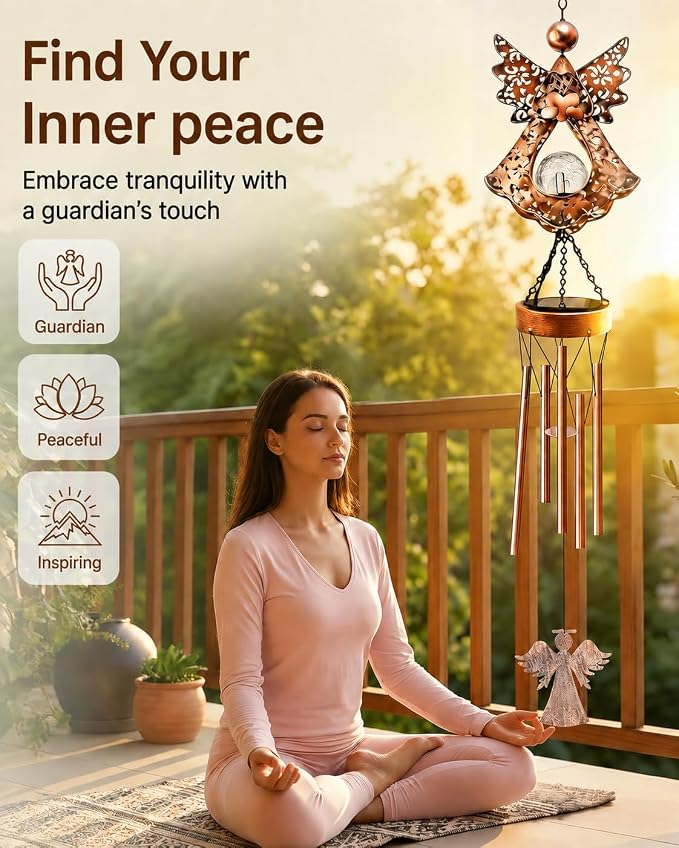 Solar Angel Wind Chimes for Outside: Melodious Birthday Gifts for Mom Women Grandma Her Wife - Weatherproof Metal Outdoor Decor Easy Hanging for Garden Patio Tree Window Memorial