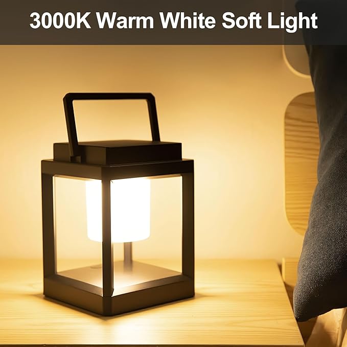 Solar Outdoor Table Lamp, Rechargeable Cordless Patio Light – Touch Control Portable LED Lantern, 3 Brightness Levels, 4800mAh, 50H Battery Life, Waterproof for Camping, Backyard, RV