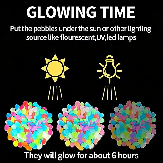 Night Guide Pebbles Solar, Colorful Glow-in-The-Dark Garden Stones, Beautiful Luminous Stepping Stones Glow Rocks for Landscaping Fish Tank Aquarium Walkway Decor (200, Multicolor)