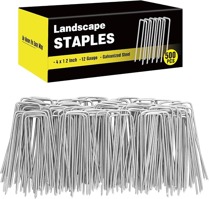 500 Pack 4 Inch Landscape Staples, Garden Staples 12 Gauge Galvanized Ground Stakes Lawn Yard Staples SOD U-Shaped Pins for Gardening Irrigation Tubing Landscaping Fabric