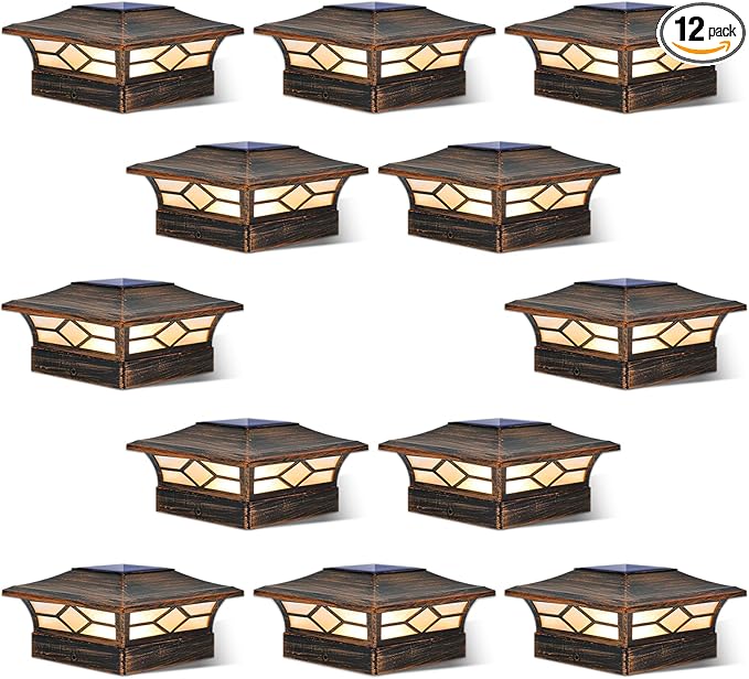 Solar Post Cap Lights Outdoor 12pack, Waterproof Solar Powered Deck Fence Post Lights for 4x4 Wood/Vinyl Posts, Solar Outdoor LED Light with Cool/Warm Lighting Decorate Garden Patio Porch…